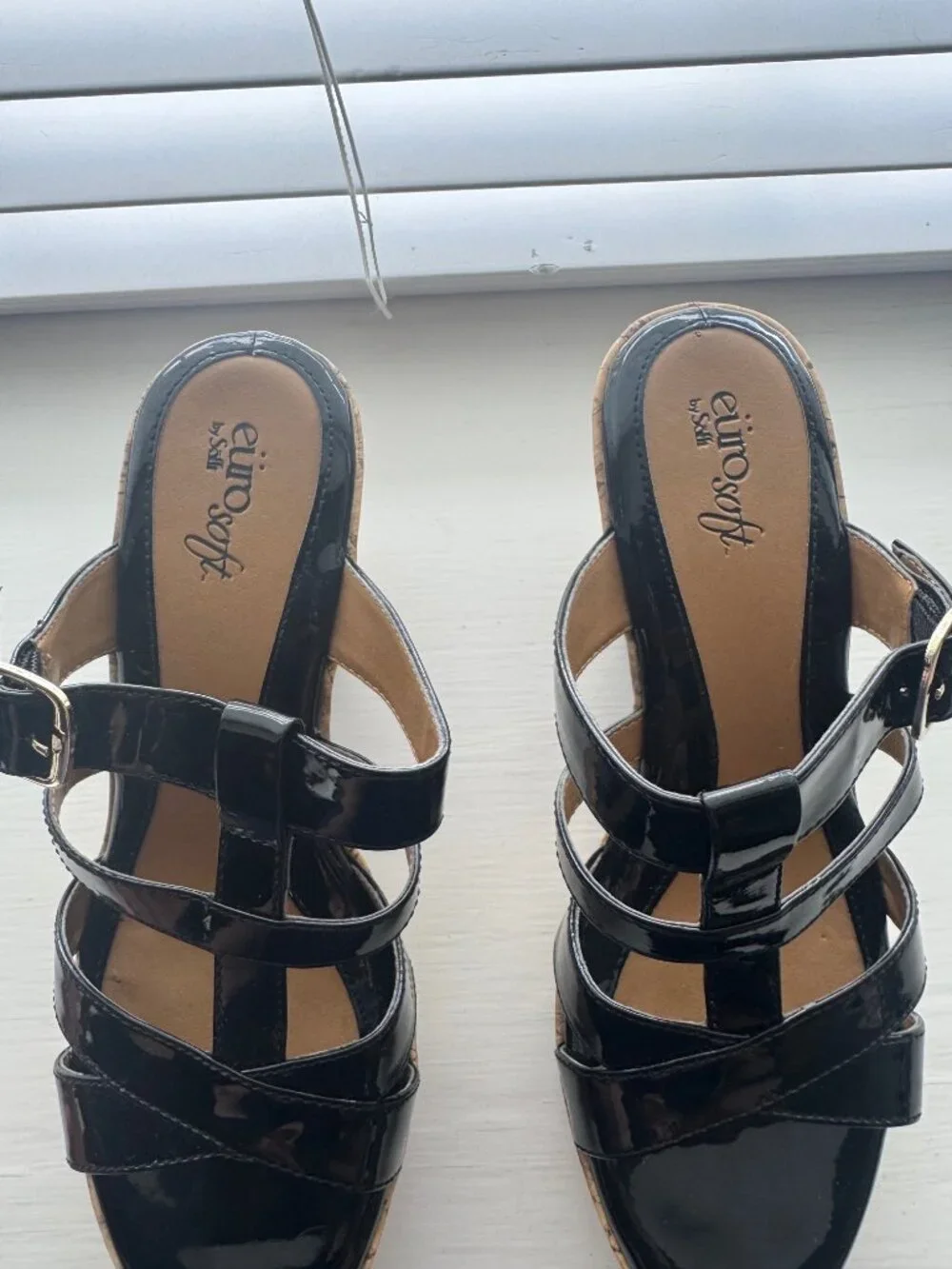 Euro Soft by Sofft Black Patent Felice Wedge Sandal Size 9 M P5
